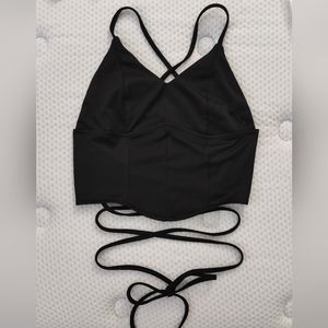 Black drawstring backless crop top